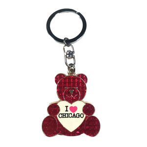 I Love Chicago Red Bear Keychain Shiny Heart Teddy Bear City Illinois